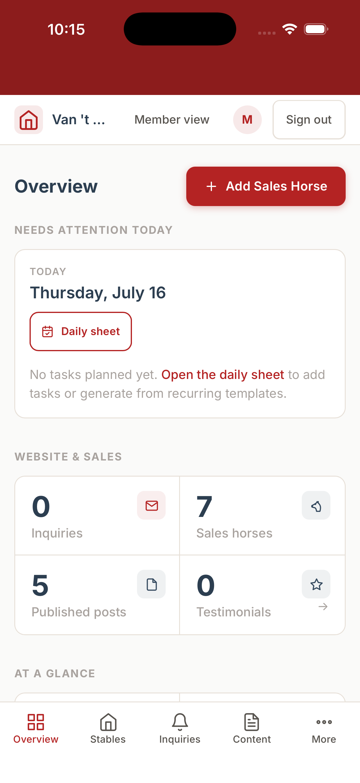 Admin Overview on mobile