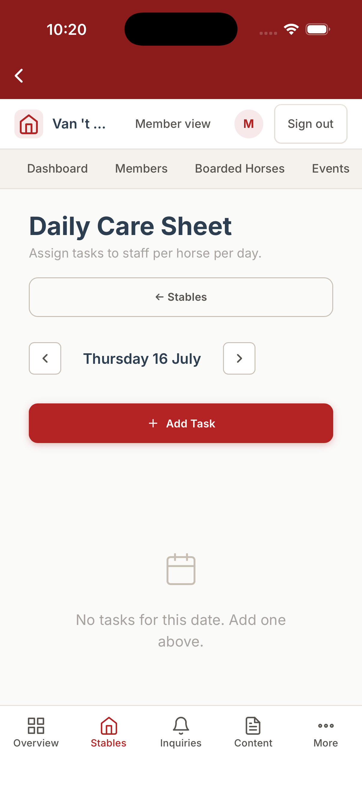 Daily Care Sheet on mobile