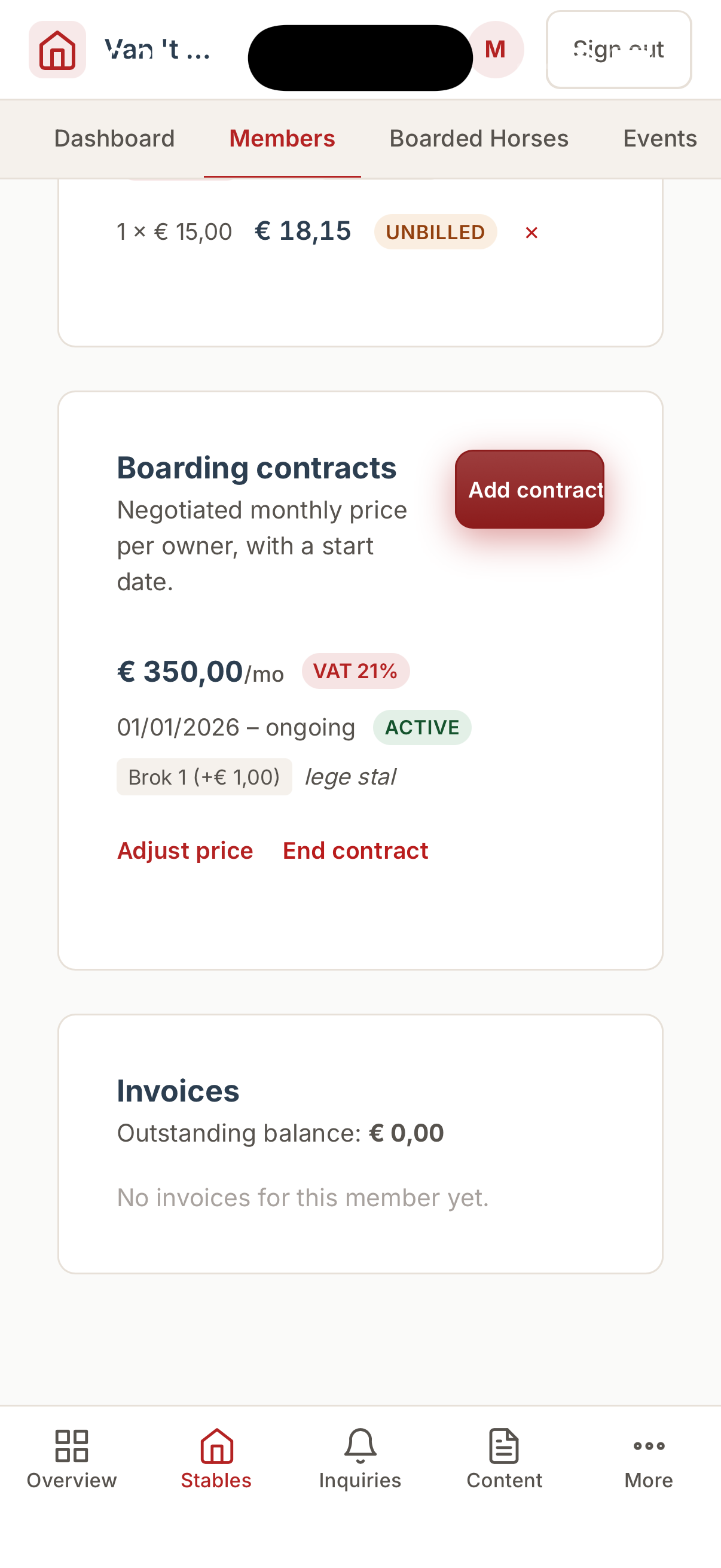 Member boarding contract on mobile