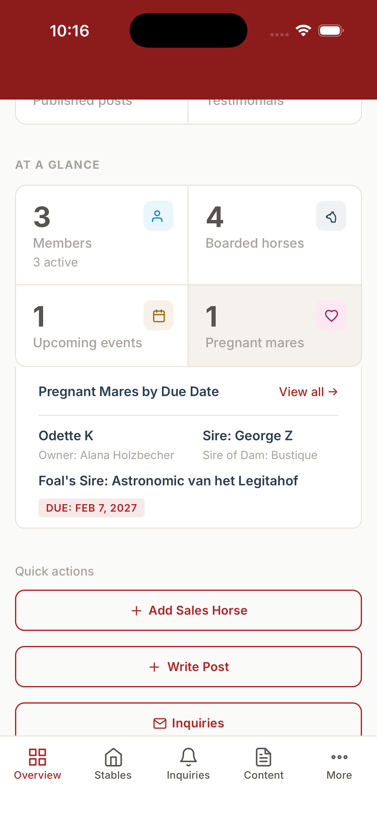Admin Overview « En un coup d'œil » sur mobile